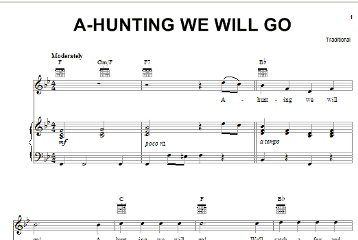 Traditional A-Hunting We Will Go sheet music notes and chords. Download Printable PDF.