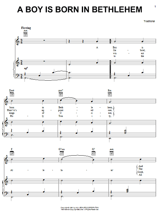 Learn to play Traditional A Boy Is Born In Bethlehem sheet music for Easy Lead Sheet / Fake Book in minutes. Price: 5.9900$ Traditional A Boy Is Born In Bethlehem sheet music notes and chords arranged for Easy Lead Sheet / Fake Book