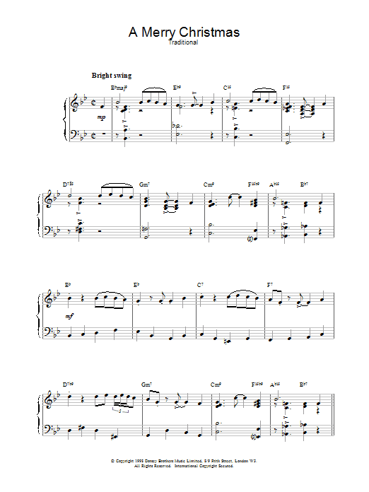 Learn to play Christmas Carol A Merry Christmas (jazzy arrangement) sheet music for Piano Solo in minutes. Christmas Carol A Merry Christmas (jazzy arrangement) sheet music notes and chords. Download Printable PDF.