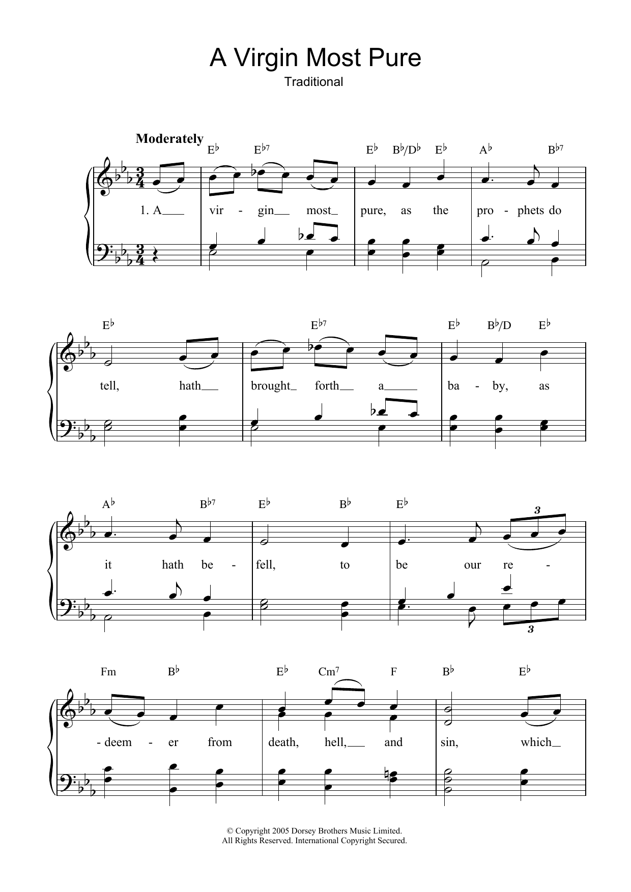 Traditional A Virgin Most Pure sheet music notes and chords. Download Printable PDF.