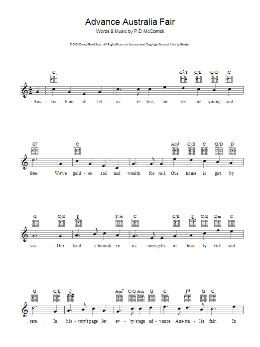 Peter McCormick Advance Australia Fair (Australian National Anthem) sheet music notes and chords. Download Printable PDF.