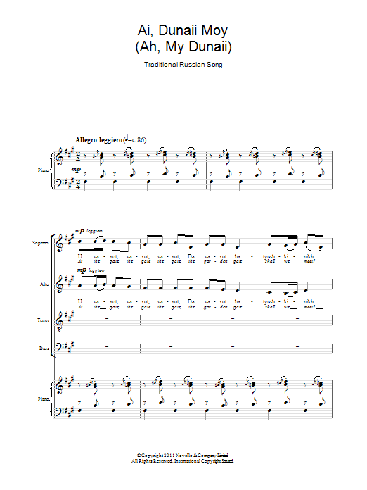Learn to play Traditional Ai, Dunaii Moy (Ah, My Dunaii) sheet music for SATB Choir in minutes. Price: 3.9900$ Traditional Ai, Dunaii Moy (Ah, My Dunaii) sheet music notes and chords arranged for SATB Choir