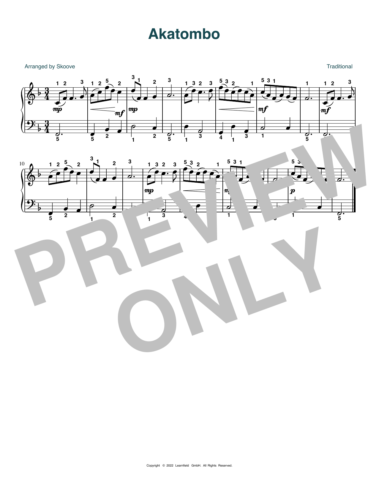 Traditional Akatombo (arr. Skoove) sheet music notes and chords. Download Printable PDF.