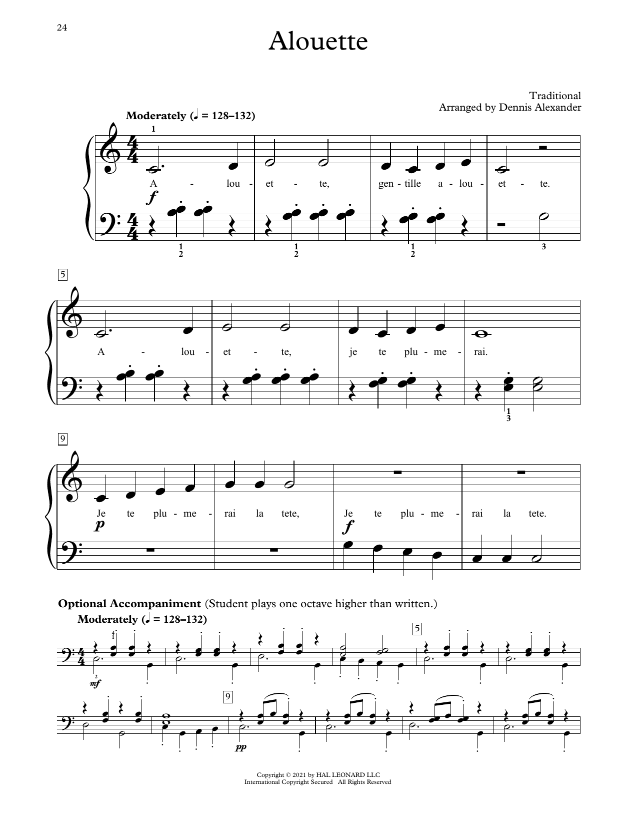 Traditional Alouette Arr Dennis Alexander Sheet Music Download Printable Pdf Score Sku 