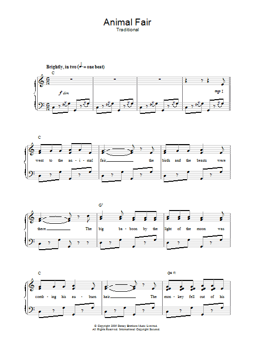 Traditional Animal Fair sheet music notes and chords. Download Printable PDF.