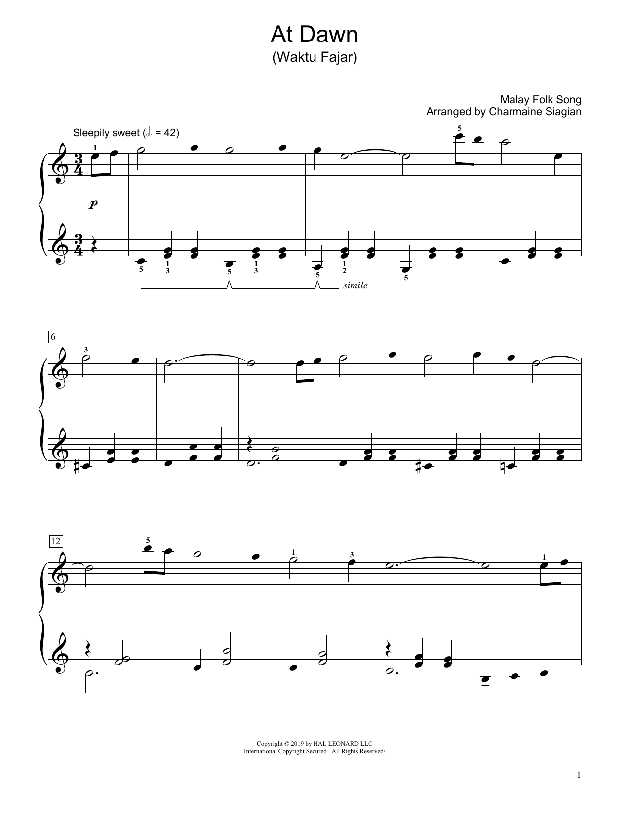 Learn to play Traditional At Dawn (Waktu Fajar) (arr. Charmaine Siagian) sheet music for Educational Piano in minutes. Price: 6.9900$ Traditional At Dawn (Waktu Fajar) (arr. Charmaine Siagian) sheet music notes and chords arranged for Educational Piano