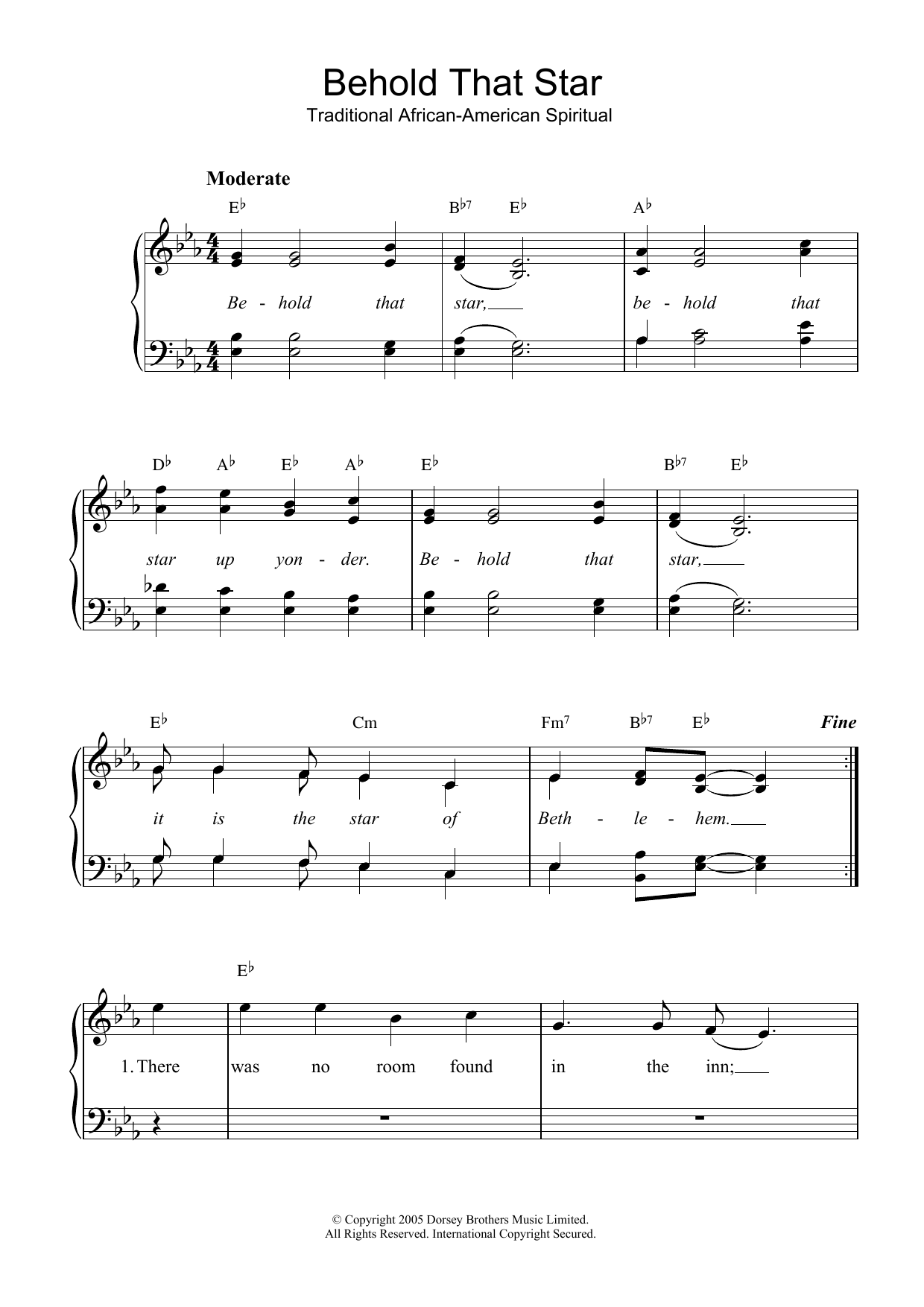 Traditional Behold That Star sheet music notes and chords. Download Printable PDF.