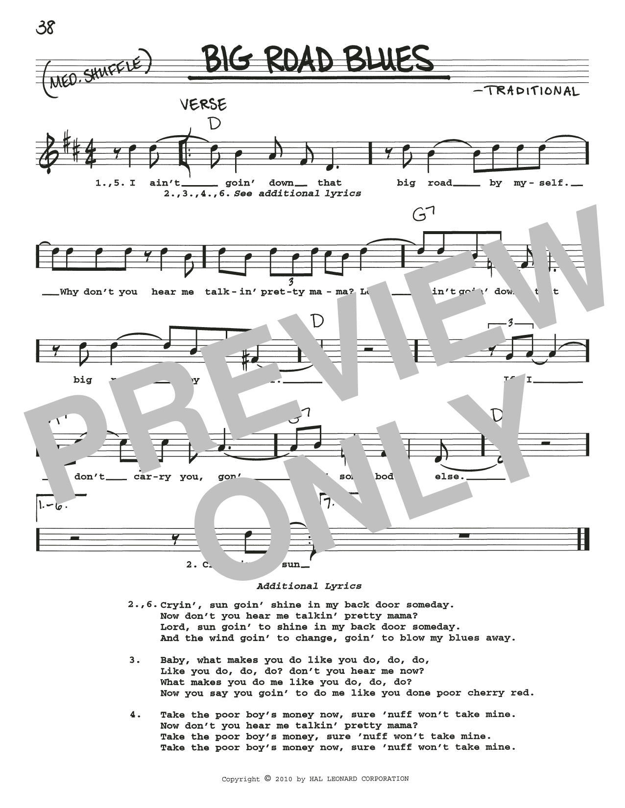 Traditional Big Road Blues sheet music notes and chords. Download Printable PDF.