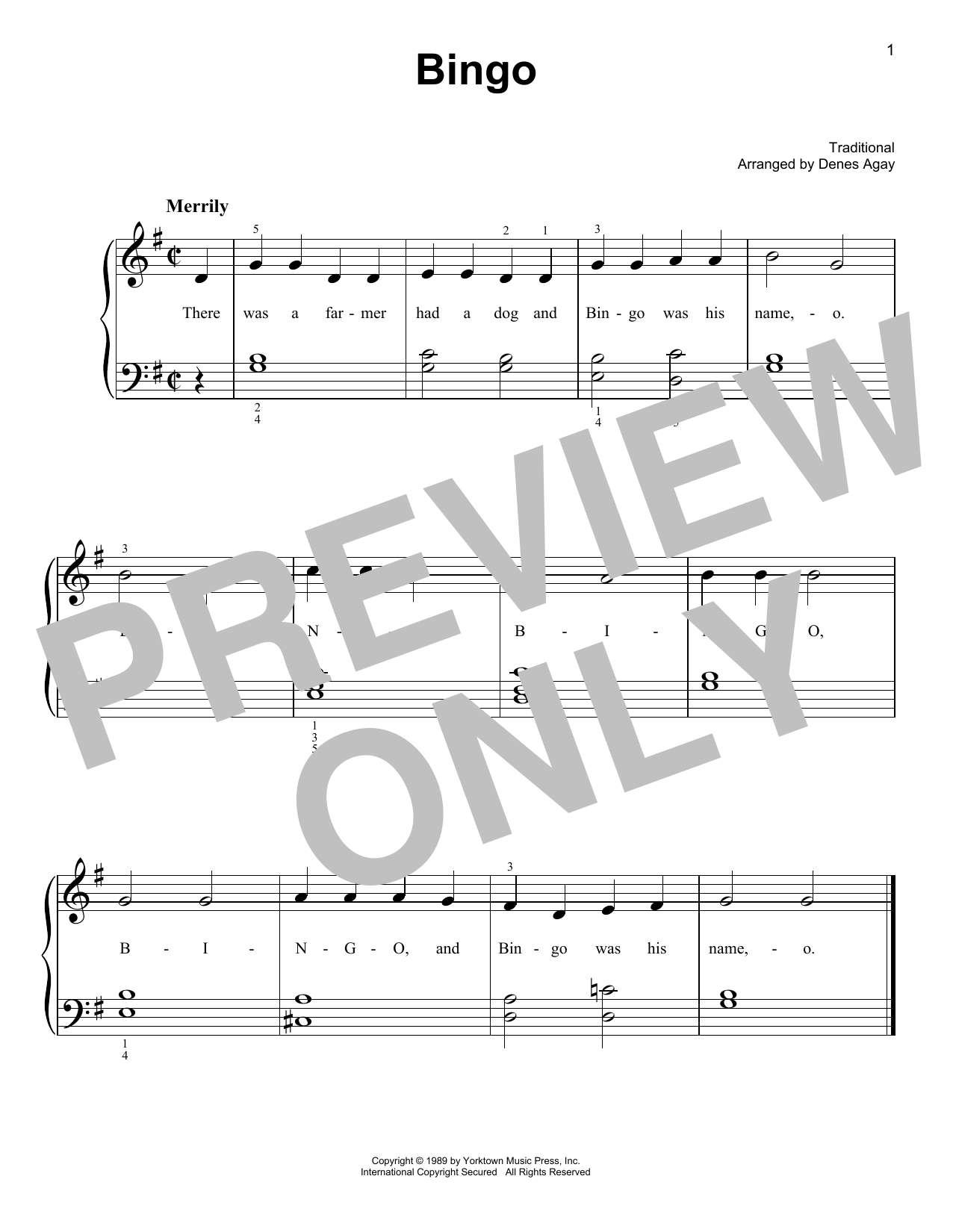 Learn to play Traditional Bingo (arr. Denes Agay) sheet music for Easy Piano in minutes. Price: 6.9900$ Traditional Bingo (arr. Denes Agay) sheet music notes and chords arranged for Easy Piano