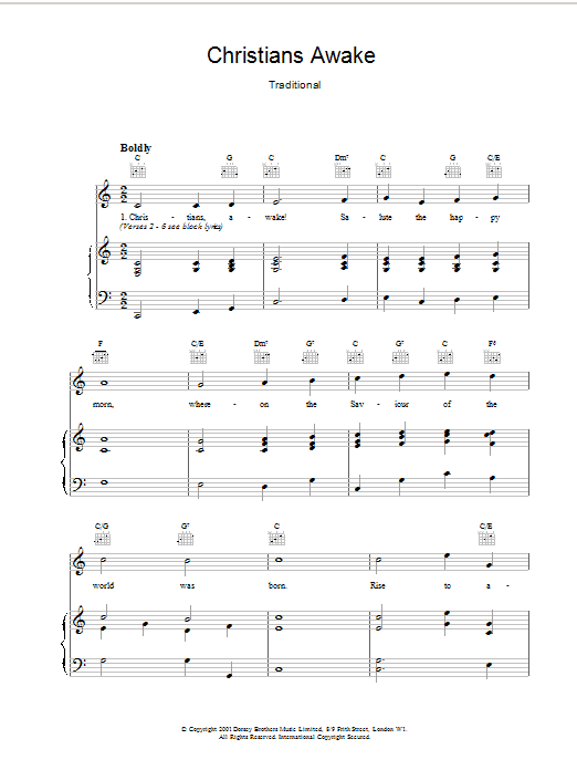 Christmas Carol Christians Awake sheet music notes and chords. Download Printable PDF.