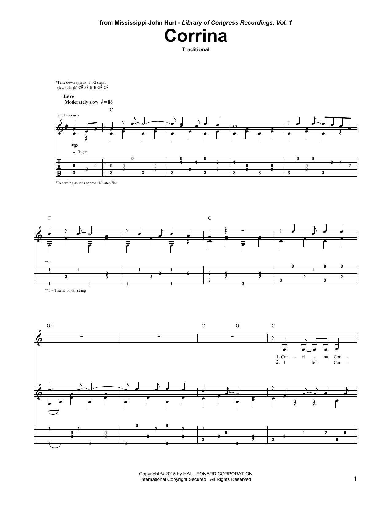 Traditional Corrina sheet music notes and chords. Download Printable PDF.