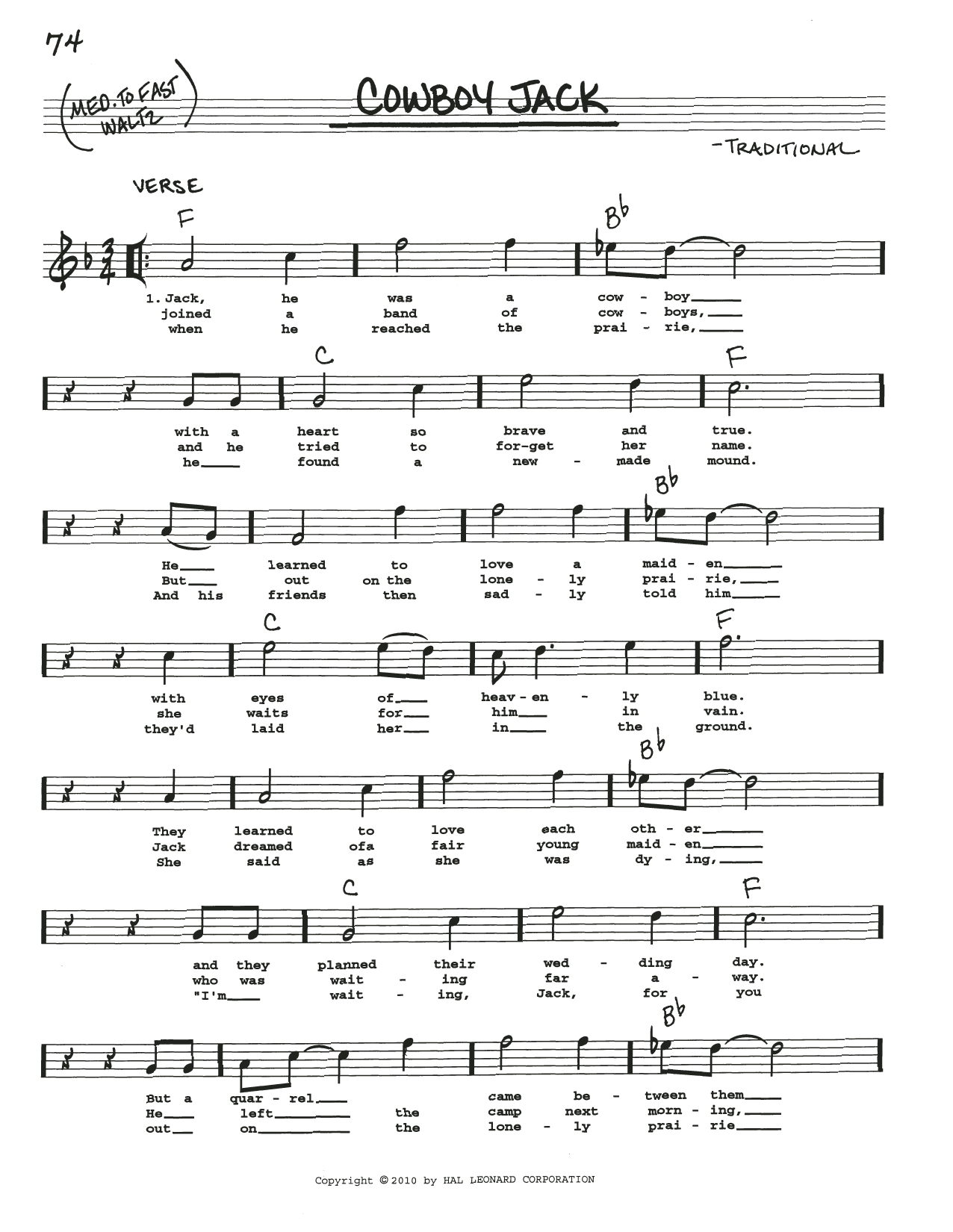 Traditional Cowboy Jack sheet music notes and chords. Download Printable PDF.