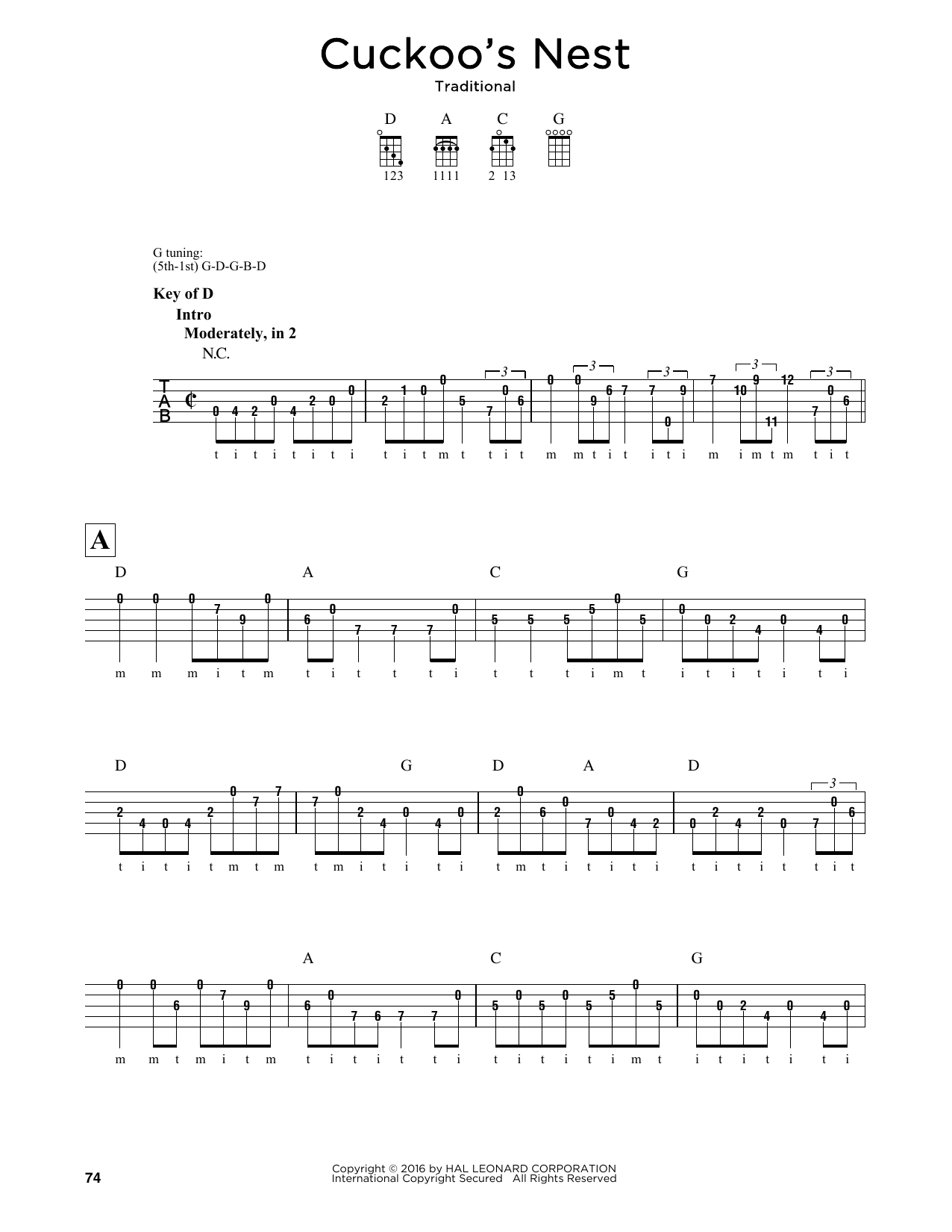 Traditional Cuckoo's Nest sheet music notes and chords. Download Printable PDF.