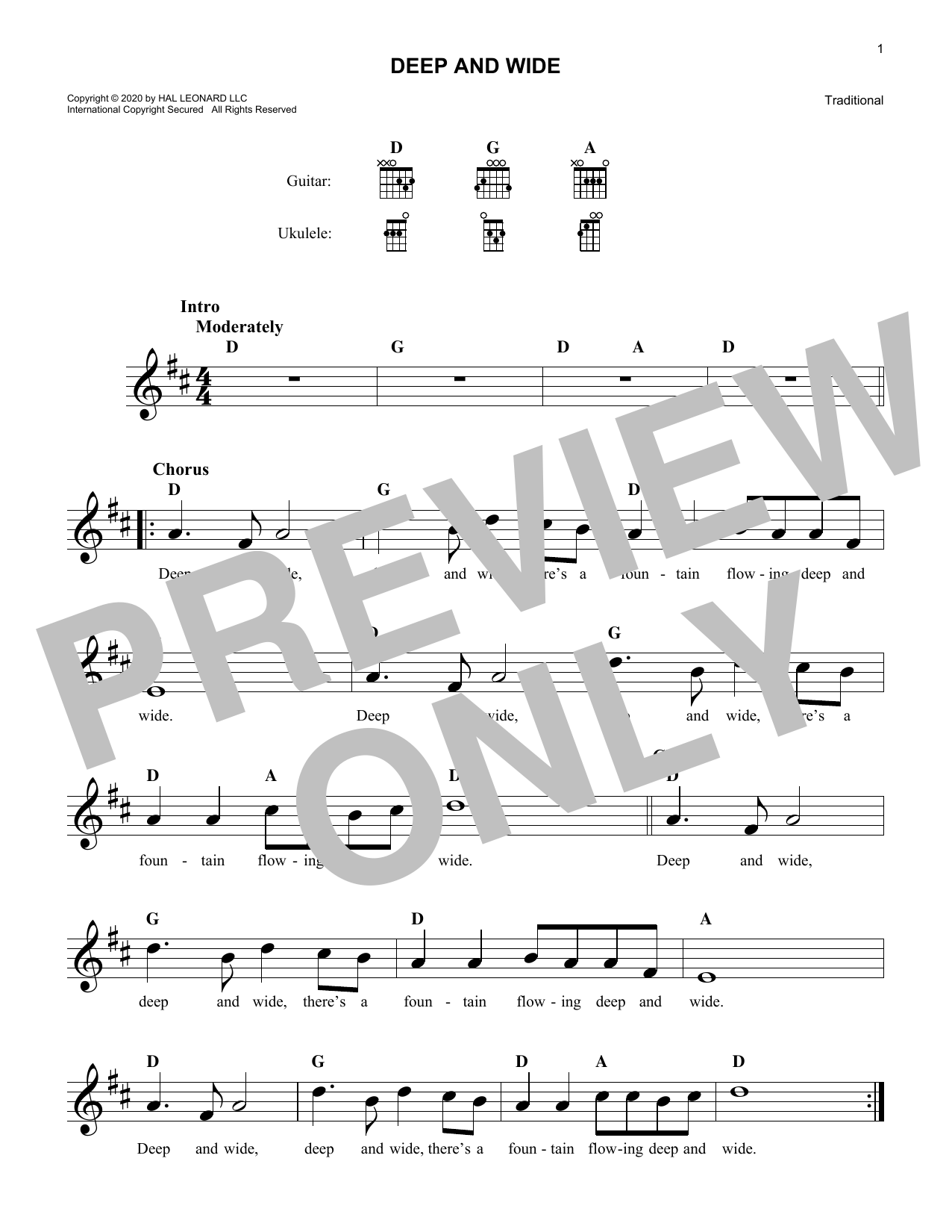 Traditional Deep And Wide sheet music notes and chords. Download Printable PDF.