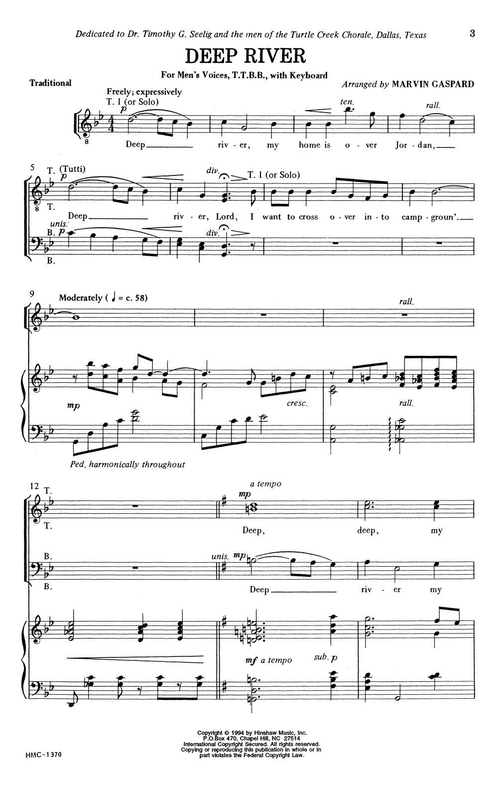 Learn to play Traditional Deep River (arr. Marvin Gaspard) sheet music for TTBB Choir in minutes. Price: 3.9900$ Traditional Deep River (arr. Marvin Gaspard) sheet music notes and chords arranged for TTBB Choir