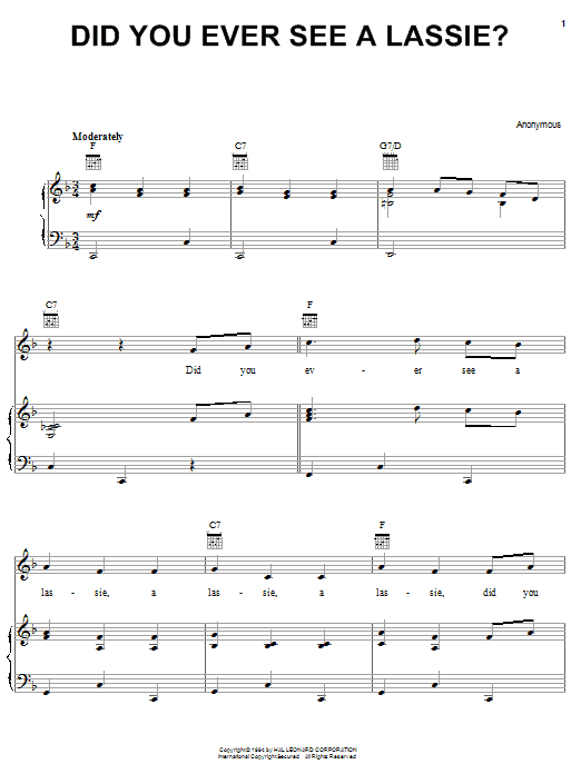 Learn to play Traditional Did You Ever See A Lassie? sheet music for Easy Piano in minutes. Price: 6.9900$ Traditional Did You Ever See A Lassie? sheet music notes and chords arranged for Easy Piano