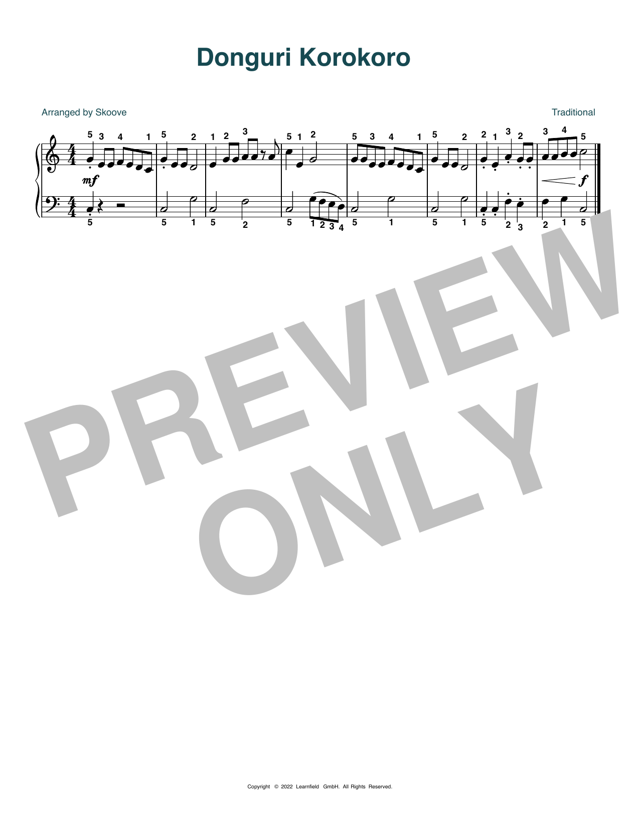 Learn to play Traditional Donguri Korokoro (arr. Skoove) sheet music for Beginner Piano (Abridged) in minutes. Price: 5.9900$ Traditional Donguri Korokoro (arr. Skoove) sheet music notes and chords arranged for Beginner Piano (Abridged)