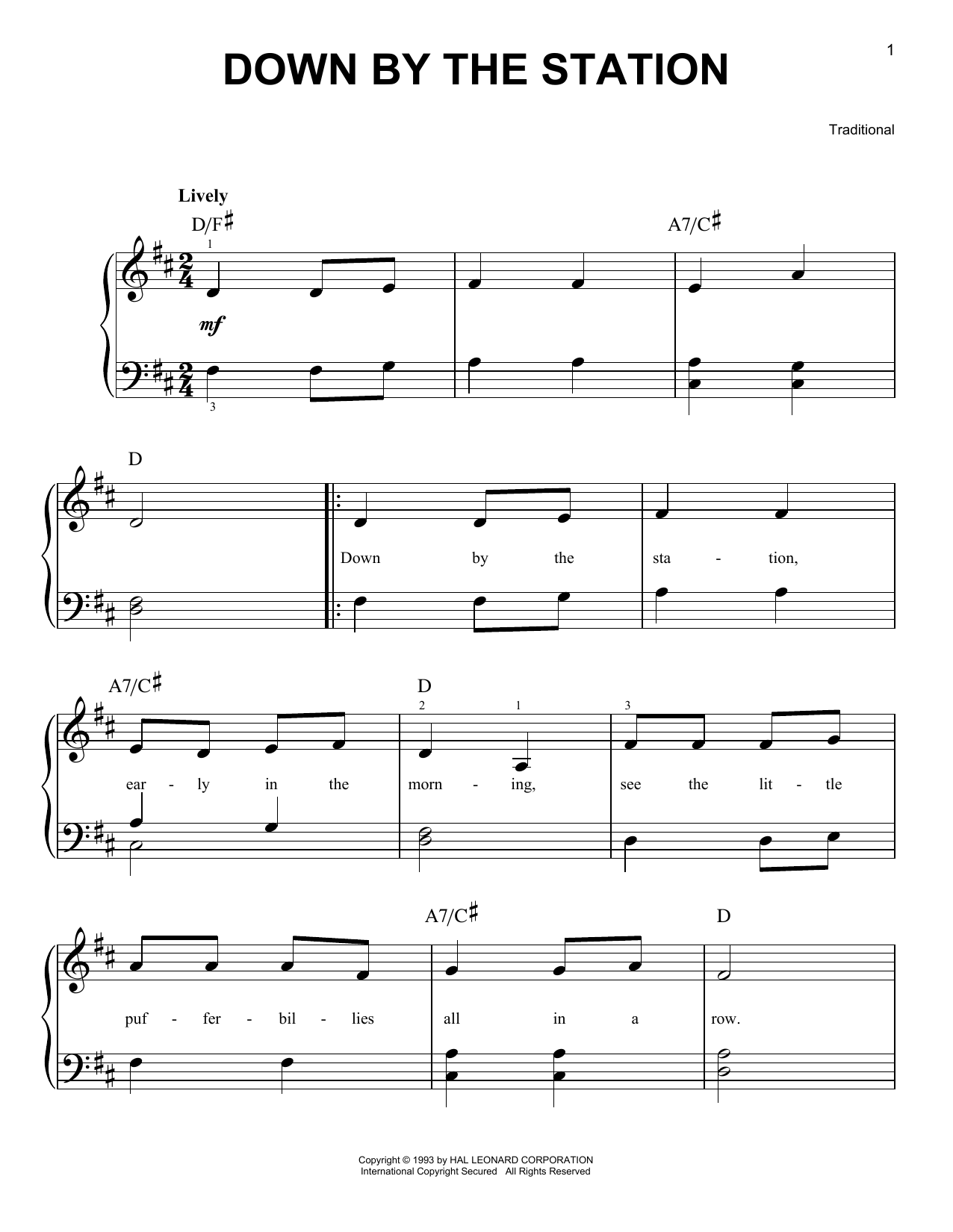 Traditional Down By The Station sheet music notes and chords. Download Printable PDF.