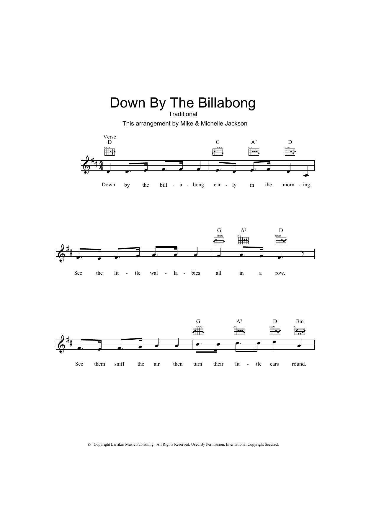 Learn to play Traditional Down By The Billabong sheet music for Lead Sheet / Fake Book in minutes. Price: 5.9900$ Traditional Down By The Billabong sheet music notes and chords arranged for Lead Sheet / Fake Book