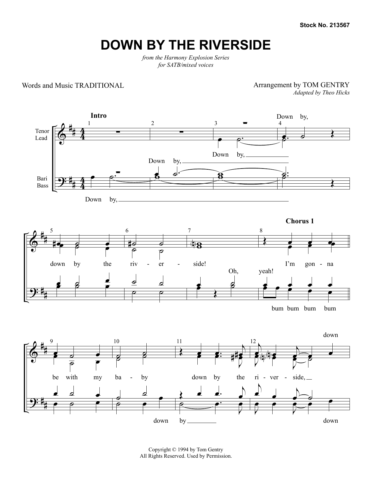 Learn to play Traditional Down By The Riverside (arr. Tom Gentry) sheet music for TTBB Choir in minutes. Price: 3.9900$ Traditional Down By The Riverside (arr. Tom Gentry) sheet music notes and chords arranged for TTBB Choir