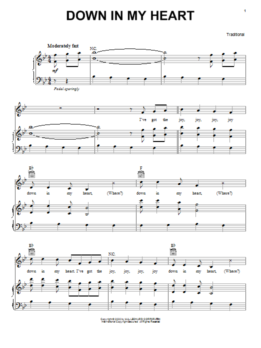 Traditional Down In My Heart sheet music notes and chords. Download Printable PDF.