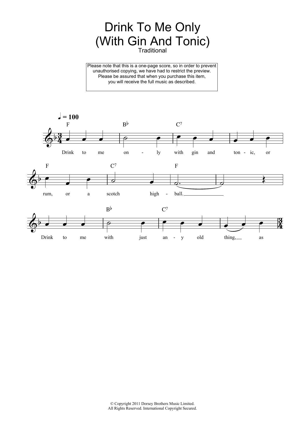 Traditional Drink To Me Only (With Gin And Tonic) sheet music notes and chords arranged for Lead Sheet / Fake Book
