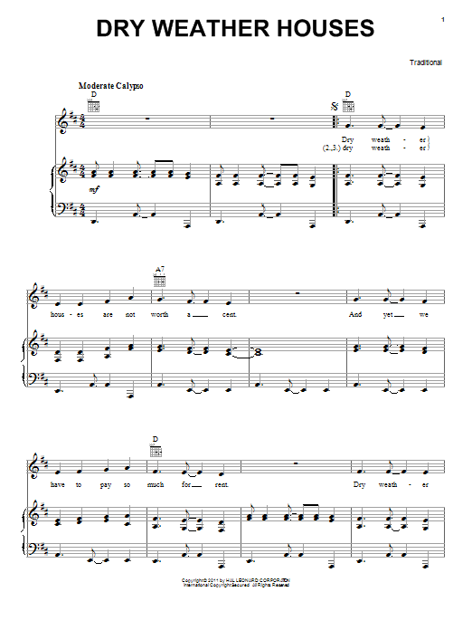 Traditional Dry Weather Houses sheet music notes and chords. Download Printable PDF.