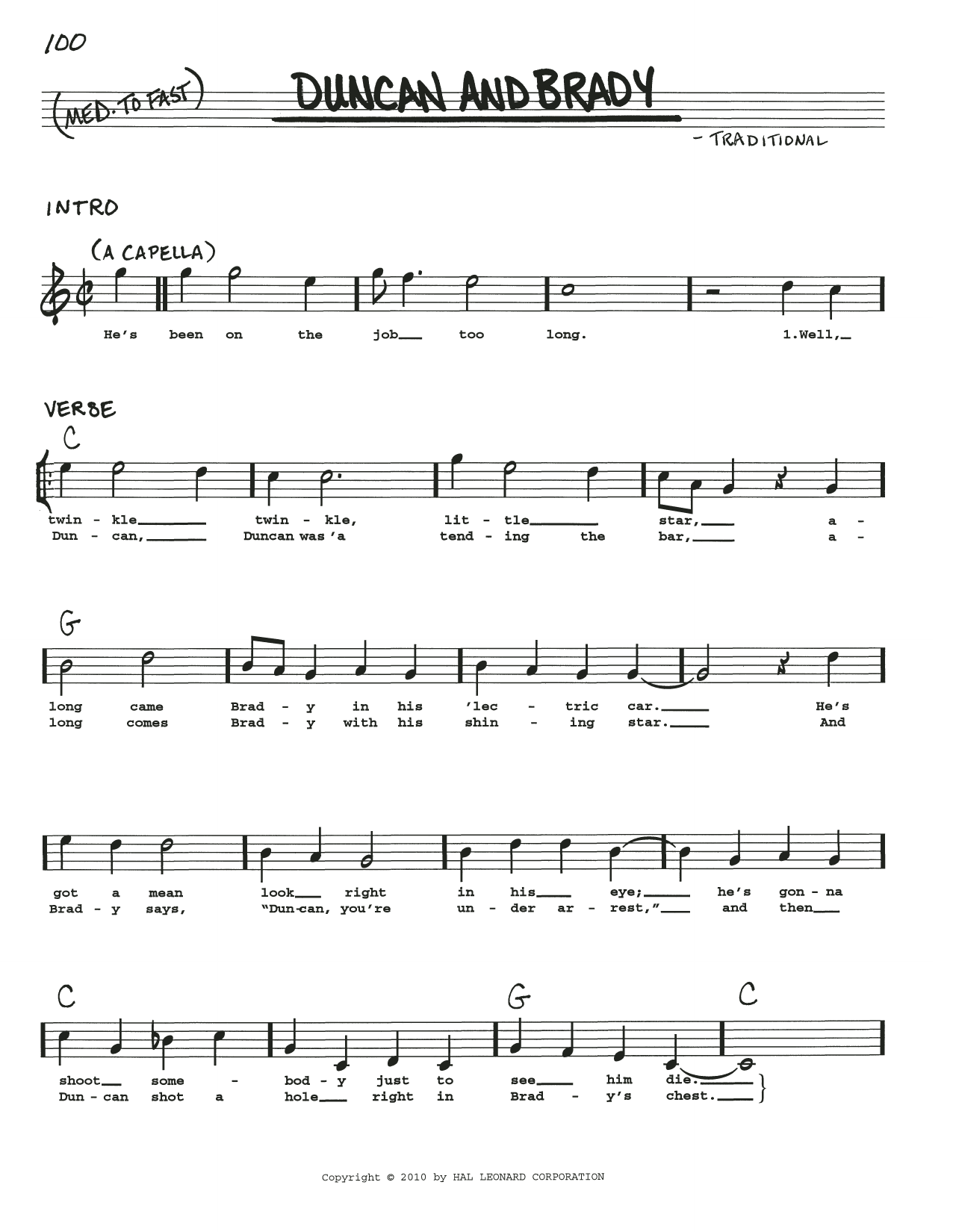 Traditional Duncan And Brady sheet music notes and chords. Download Printable PDF.