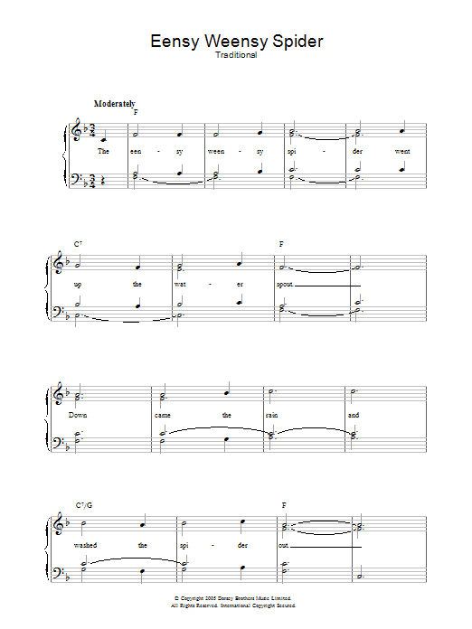 Traditional Eensy Weensy Spider sheet music notes and chords. Download Printable PDF.