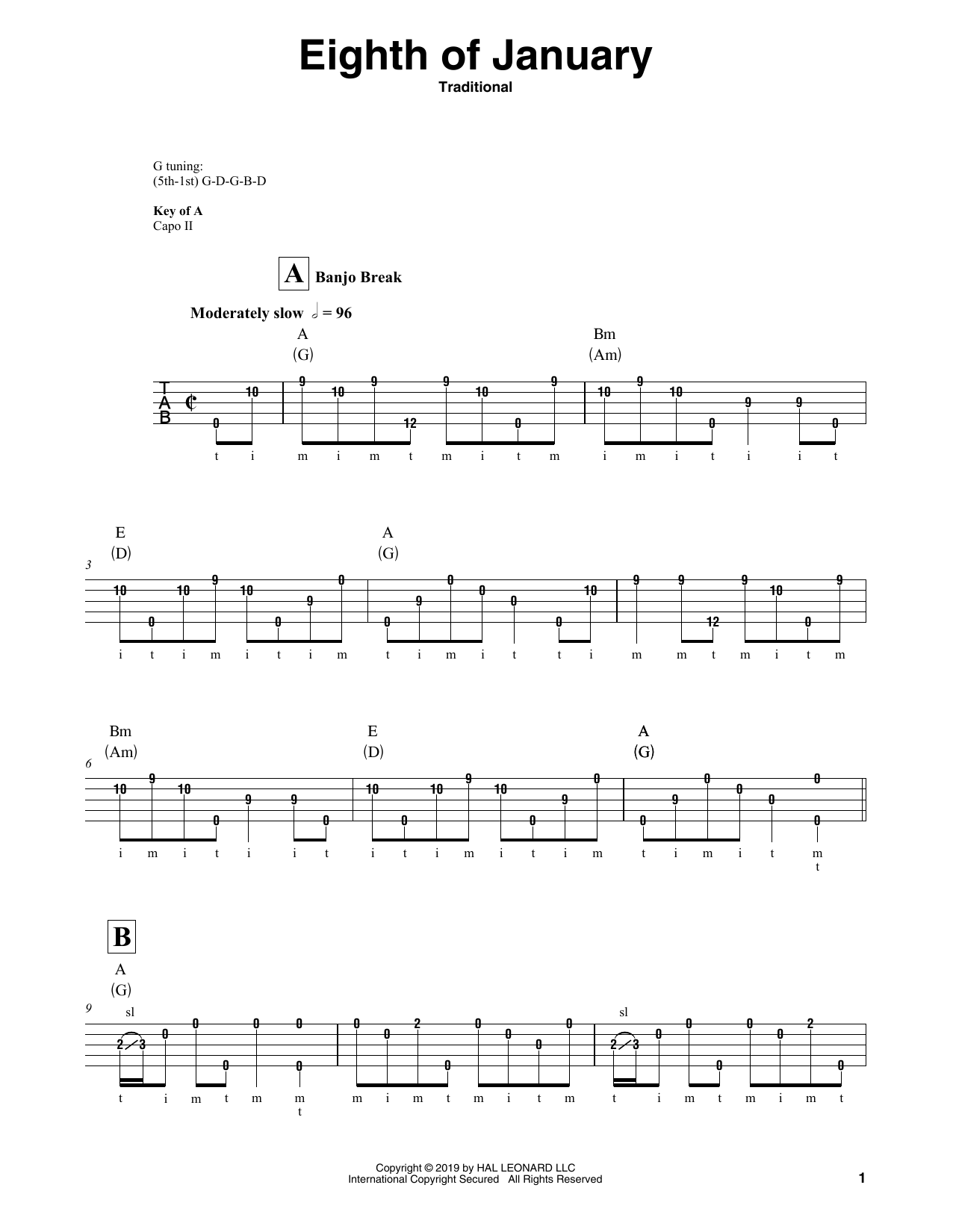 Traditional Eighth Of January sheet music notes and chords. Download Printable PDF.