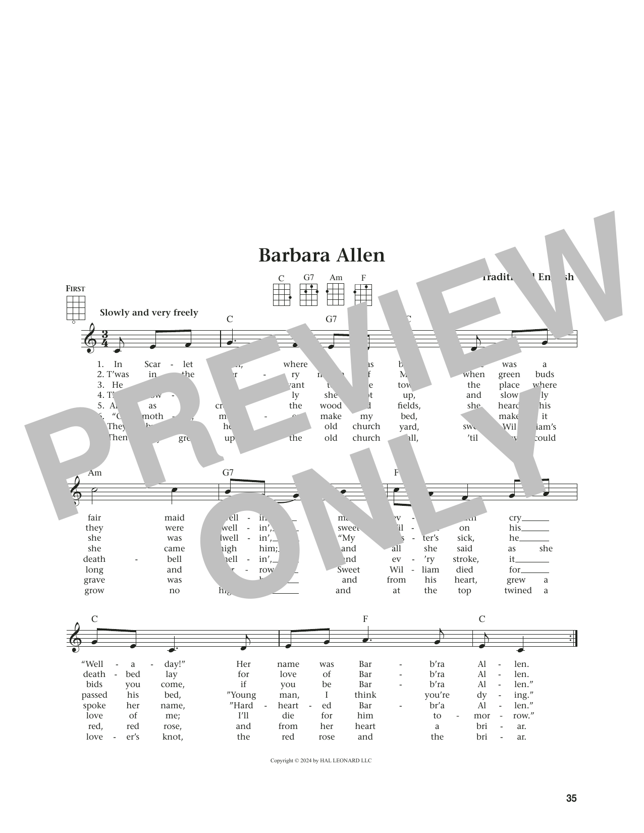 Traditional English Barbara Allen (from The Daily Ukulele) (arr. Jim Beloff) sheet music notes and chords. Download Printable PDF.