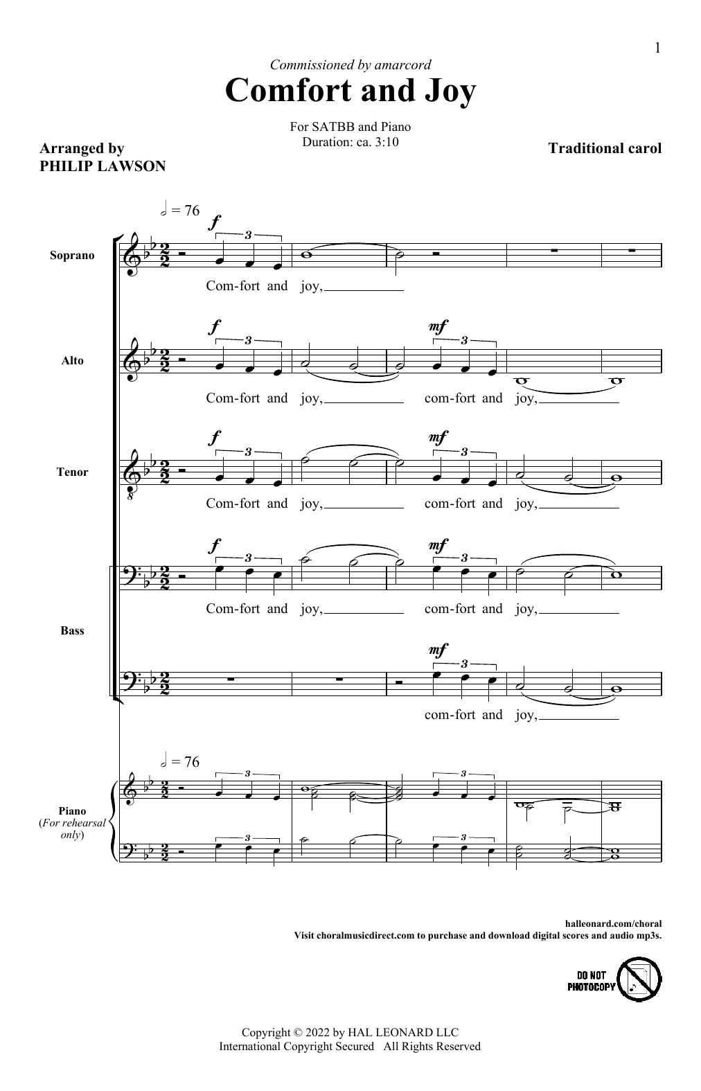 Traditional English Carol Comfort And Joy (arr. Philip Lawson) sheet music notes and chords. Download Printable PDF.