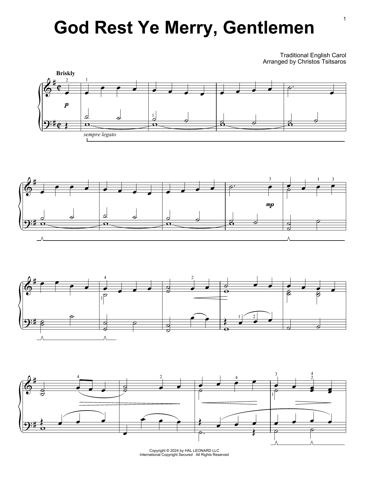 Traditional English Carol God Rest Ye Merry, Gentlemen (arr. Christos Tsitsaros) sheet music notes and chords. Download Printable PDF.