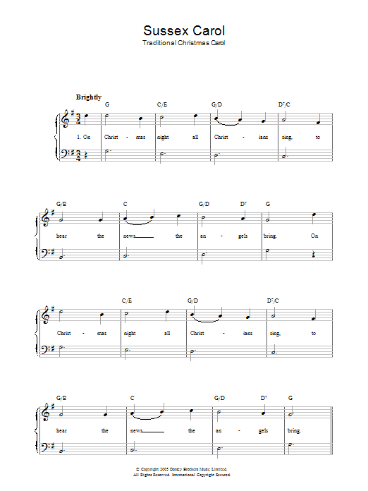 Christmas Carol Sussex Carol sheet music notes and chords. Download Printable PDF.