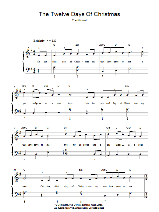Christmas Carol The Twelve Days Of Christmas sheet music notes and chords. Download Printable PDF.