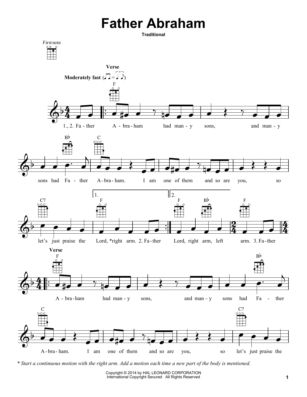 Traditional Father Abraham sheet music notes and chords. Download Printable PDF.