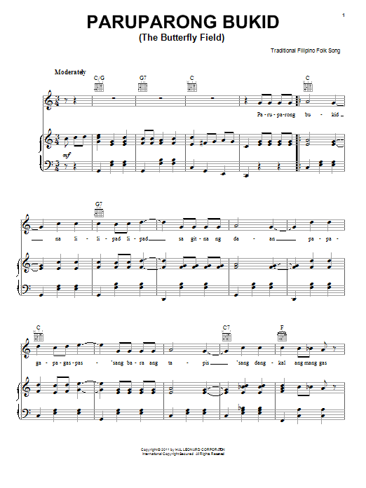 Traditional Filipino Folksong Paruparong Bukid (The Butterfly Field) sheet music notes and chords. Download Printable PDF.