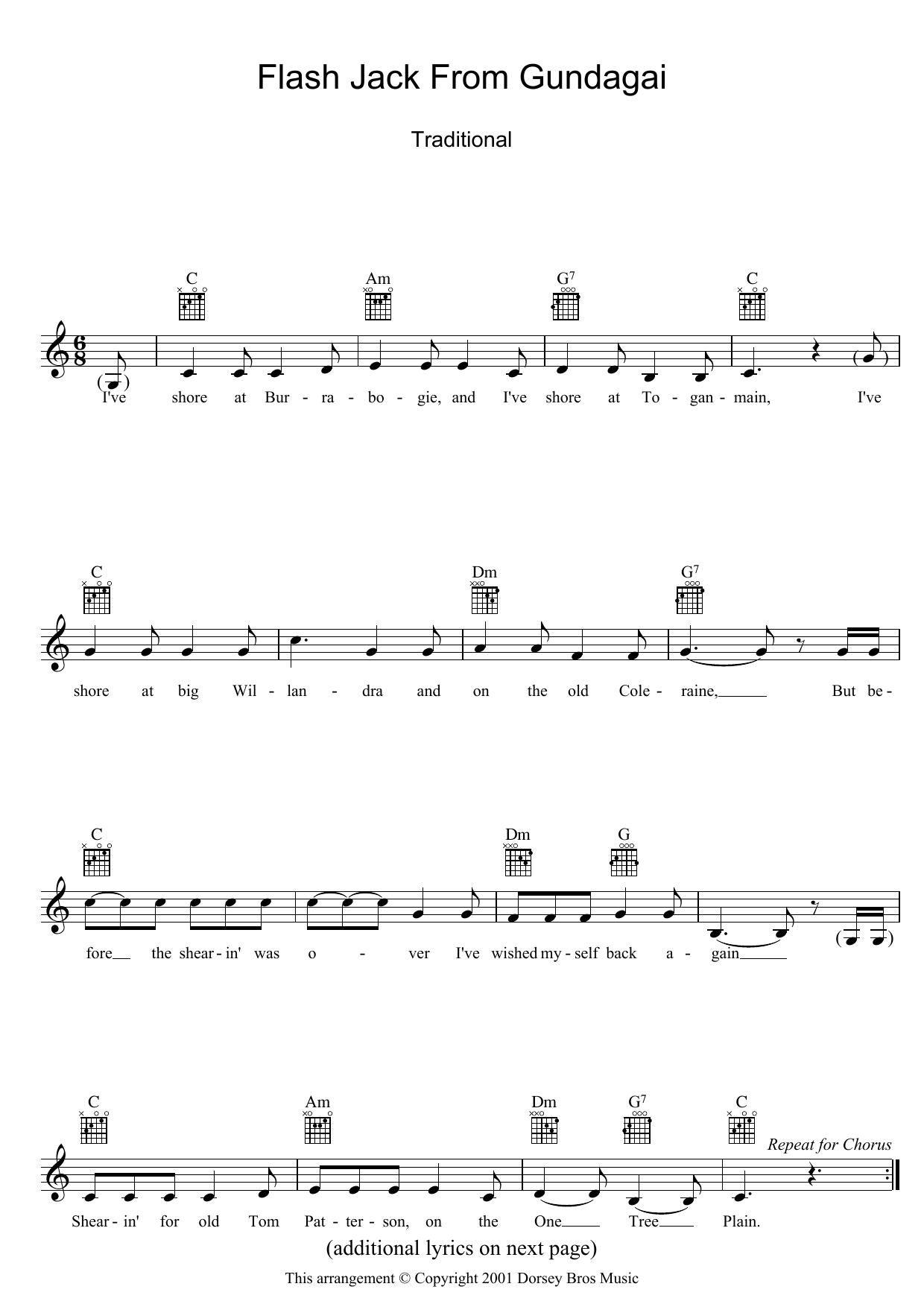 Traditional Flash Jack From Gundagai sheet music notes and chords. Download Printable PDF.