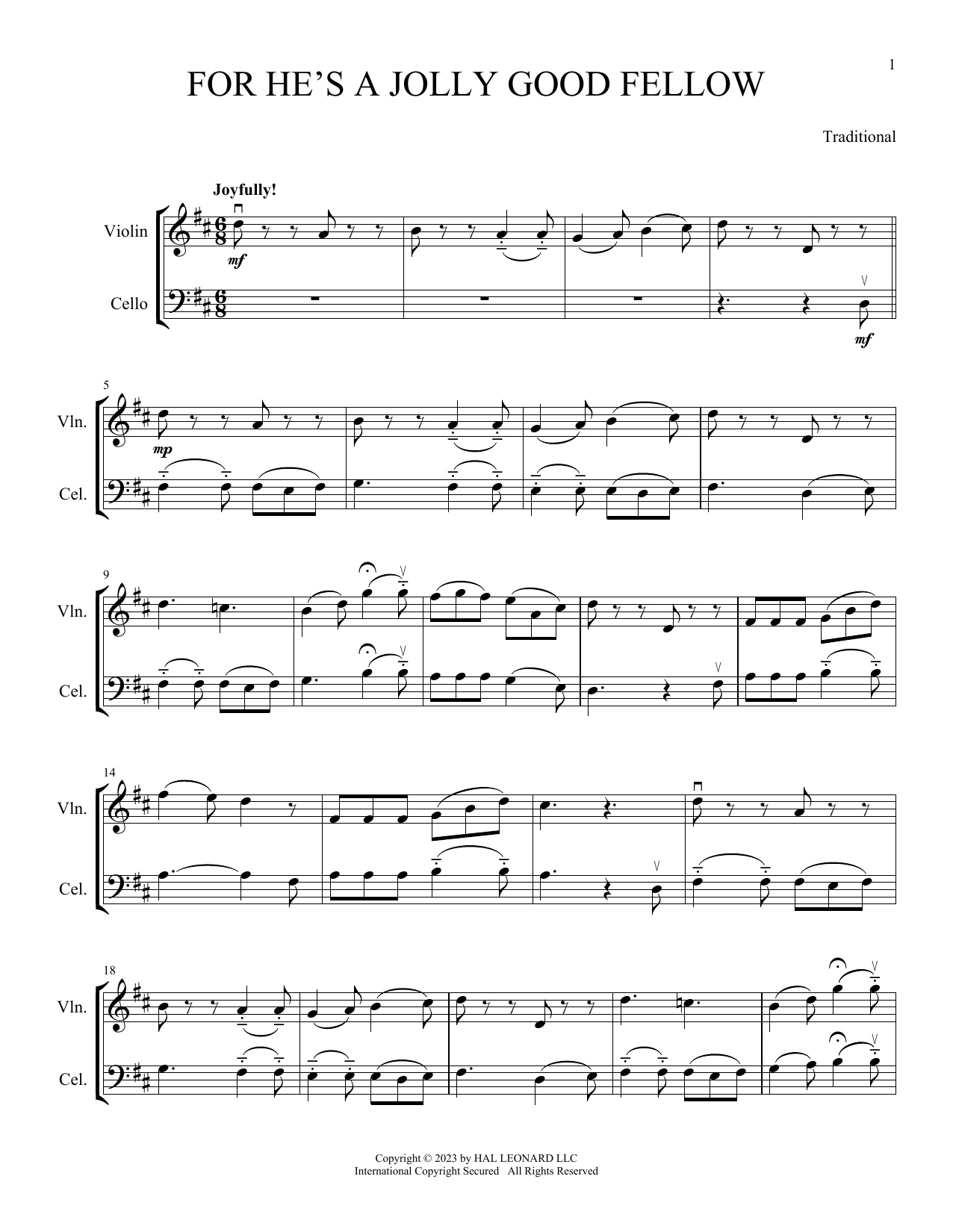 Traditional For He's A Jolly Good Fellow (arr. Michelle Hynson) sheet music notes and chords. Download Printable PDF.