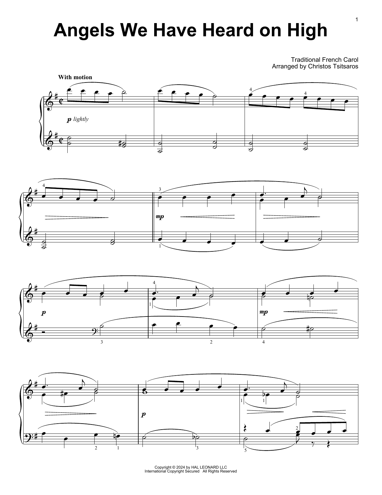 Traditional French Carol Angels We Have Heard On High (arr. Christos Tsitsaros) sheet music notes and chords. Download Printable PDF.