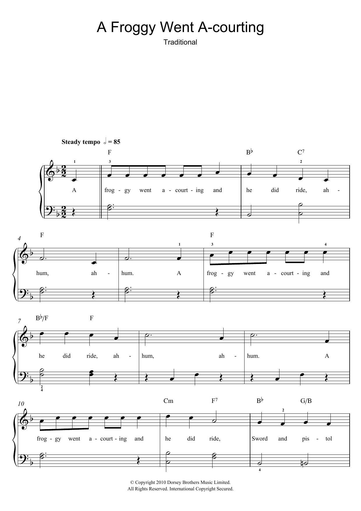 Traditional Froggy Went A-Courting sheet music notes and chords. Download Printable PDF.