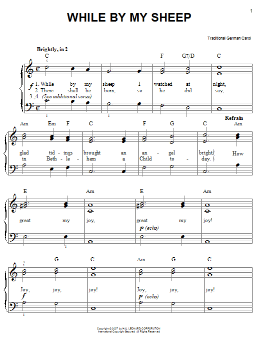 Traditional Carol While By My Sheep sheet music notes and chords. Download Printable PDF.