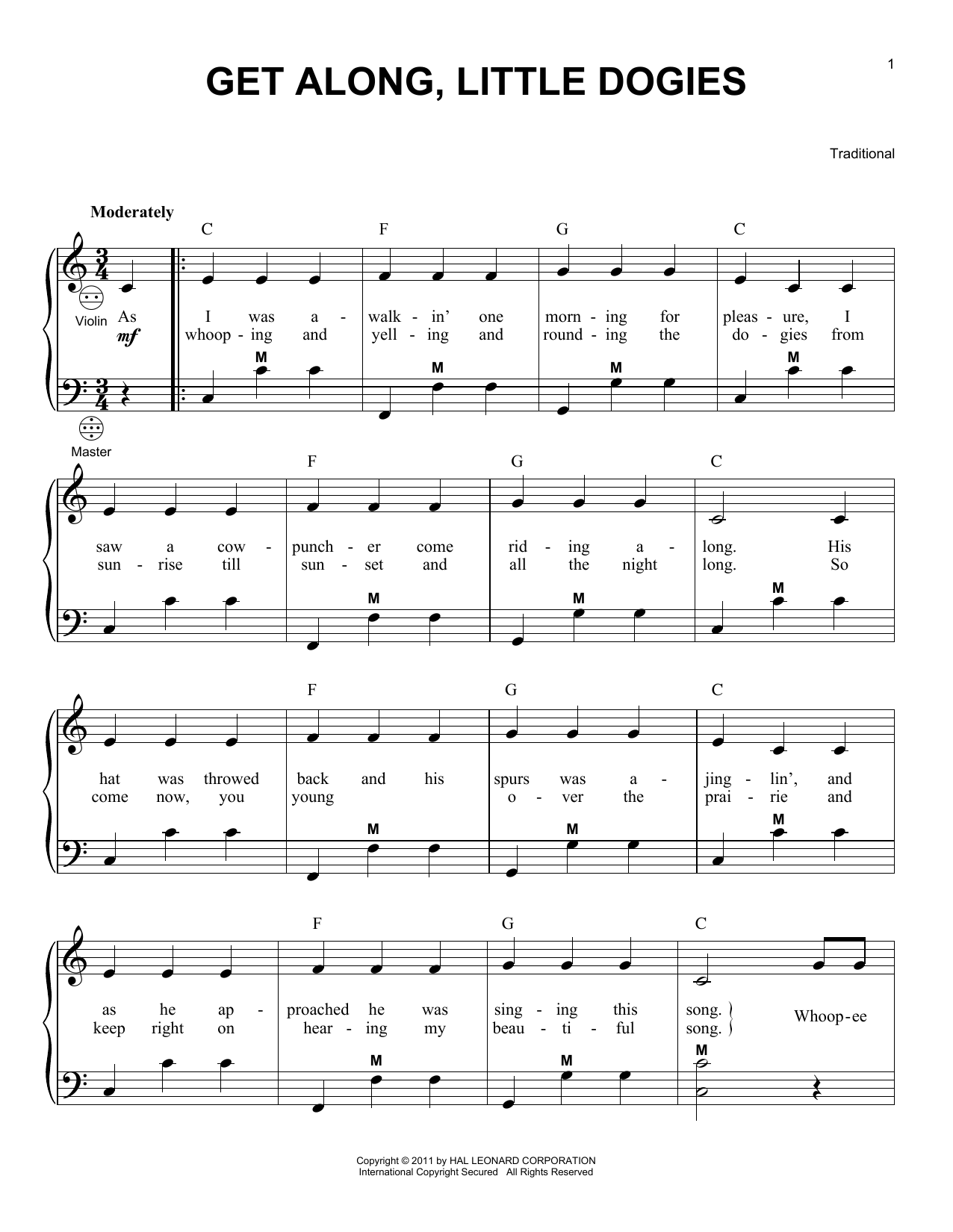 Traditional Get Along, Little Dogies sheet music notes and chords. Download Printable PDF.