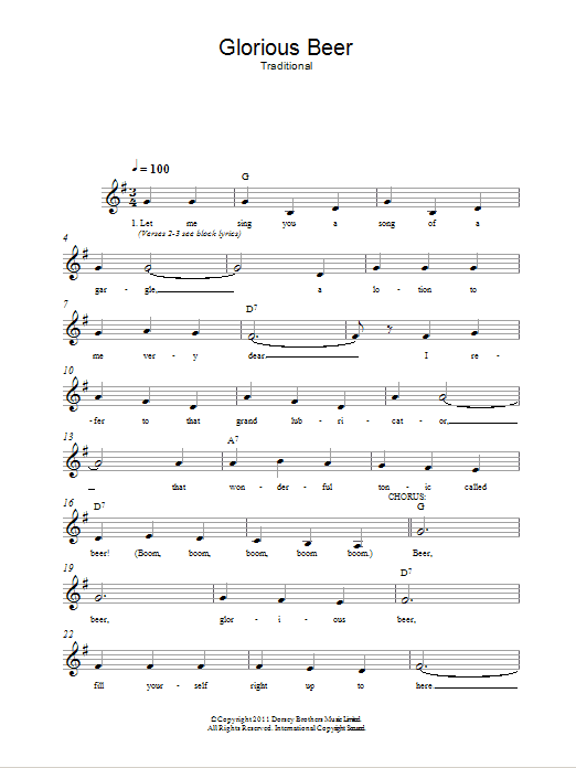 Traditional Glorious Beer sheet music notes and chords. Download Printable PDF.