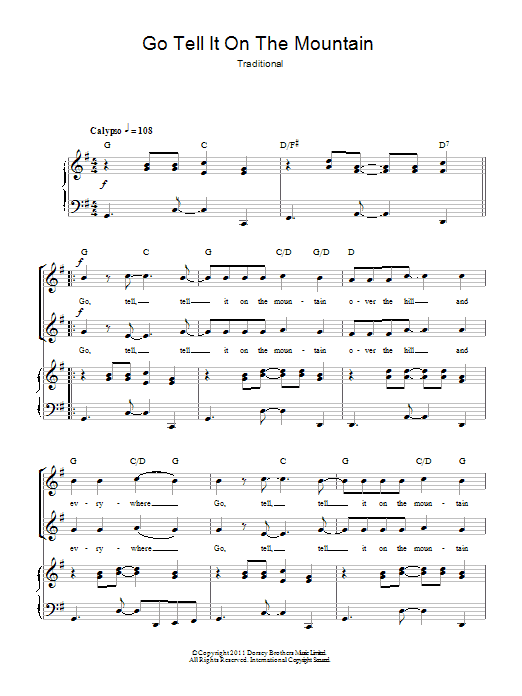 Learn to play African-American Spiritual Go Tell It On The Mountain sheet music for 2-Part Choir in minutes. Price: 3.9900$ African-American Spiritual Go Tell It On The Mountain sheet music notes and chords arranged for 2-Part Choir