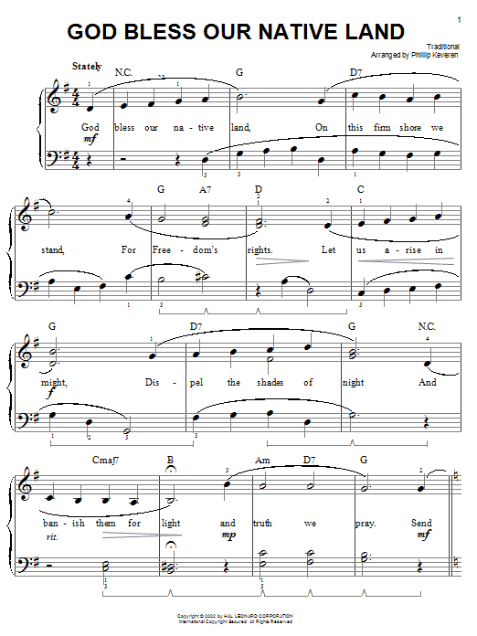 Traditional God Bless Our Native Land sheet music notes and chords. Download Printable PDF.