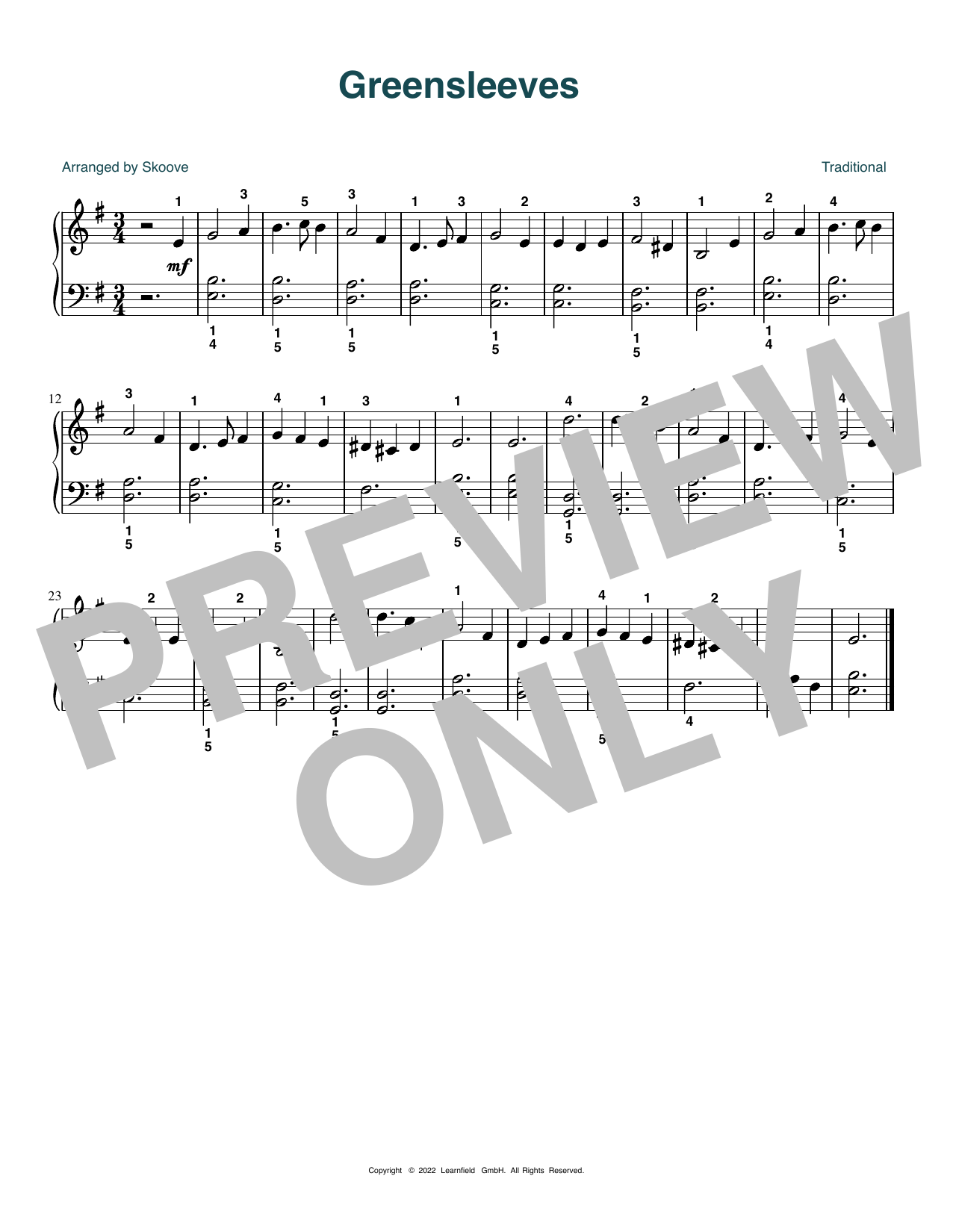 Traditional Greensleeves Arr Skoove Sheet Music And Chords