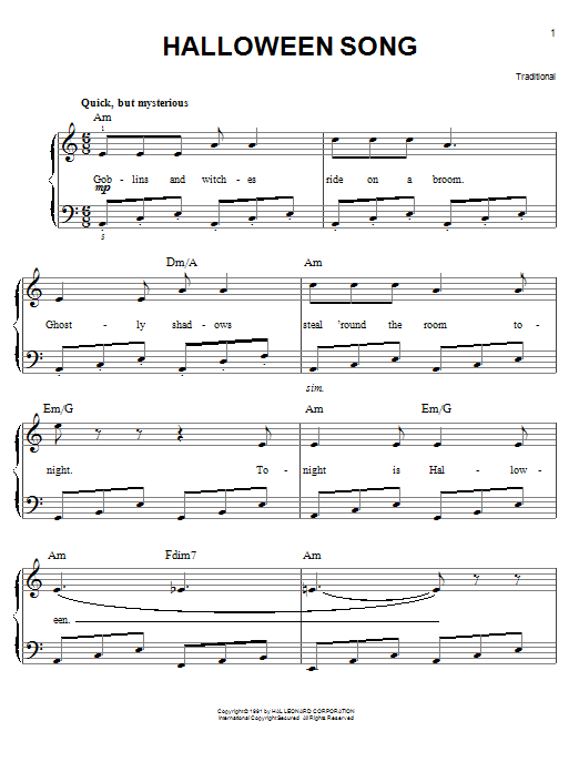 Download Traditional Halloween Song Sheet Music & PDF Chords