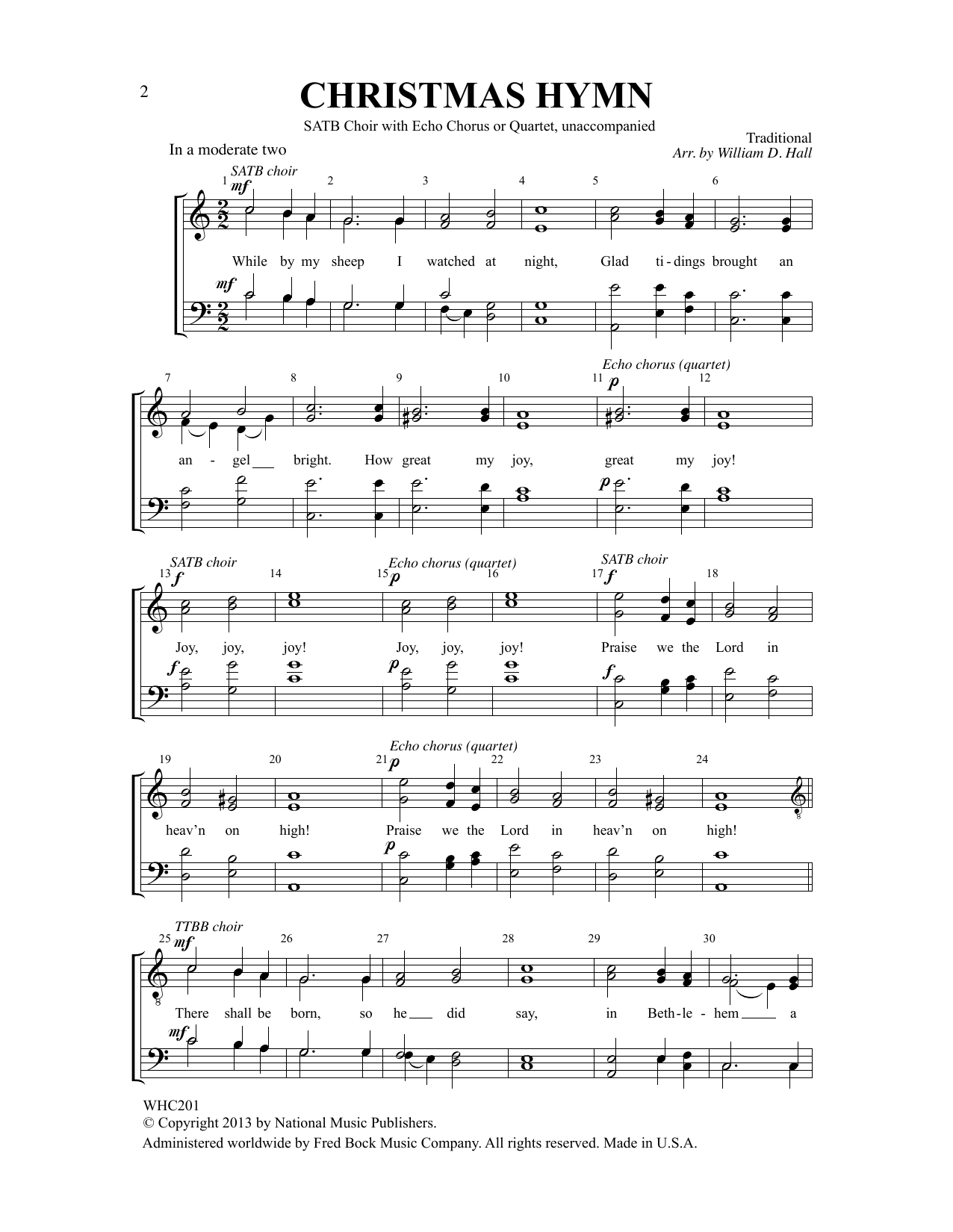 Learn to play Traditional How Great Our Joy (arr. William D. Hall) sheet music for SATB Choir in minutes. Price: 3.9900$ Traditional How Great Our Joy (arr. William D. Hall) sheet music notes and chords arranged for SATB Choir