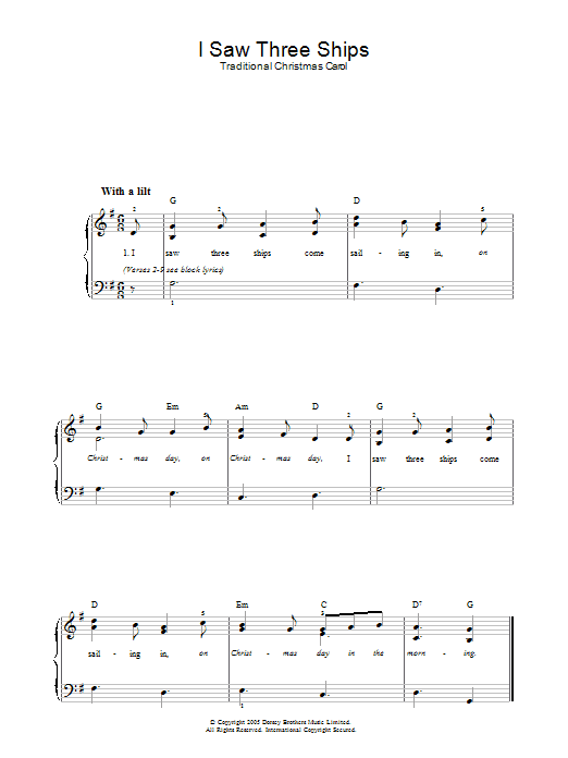 Learn to play Traditional I Saw Three Ships sheet music for Easy Piano in minutes. Price: 6.9900$ Traditional I Saw Three Ships sheet music notes and chords arranged for Easy Piano